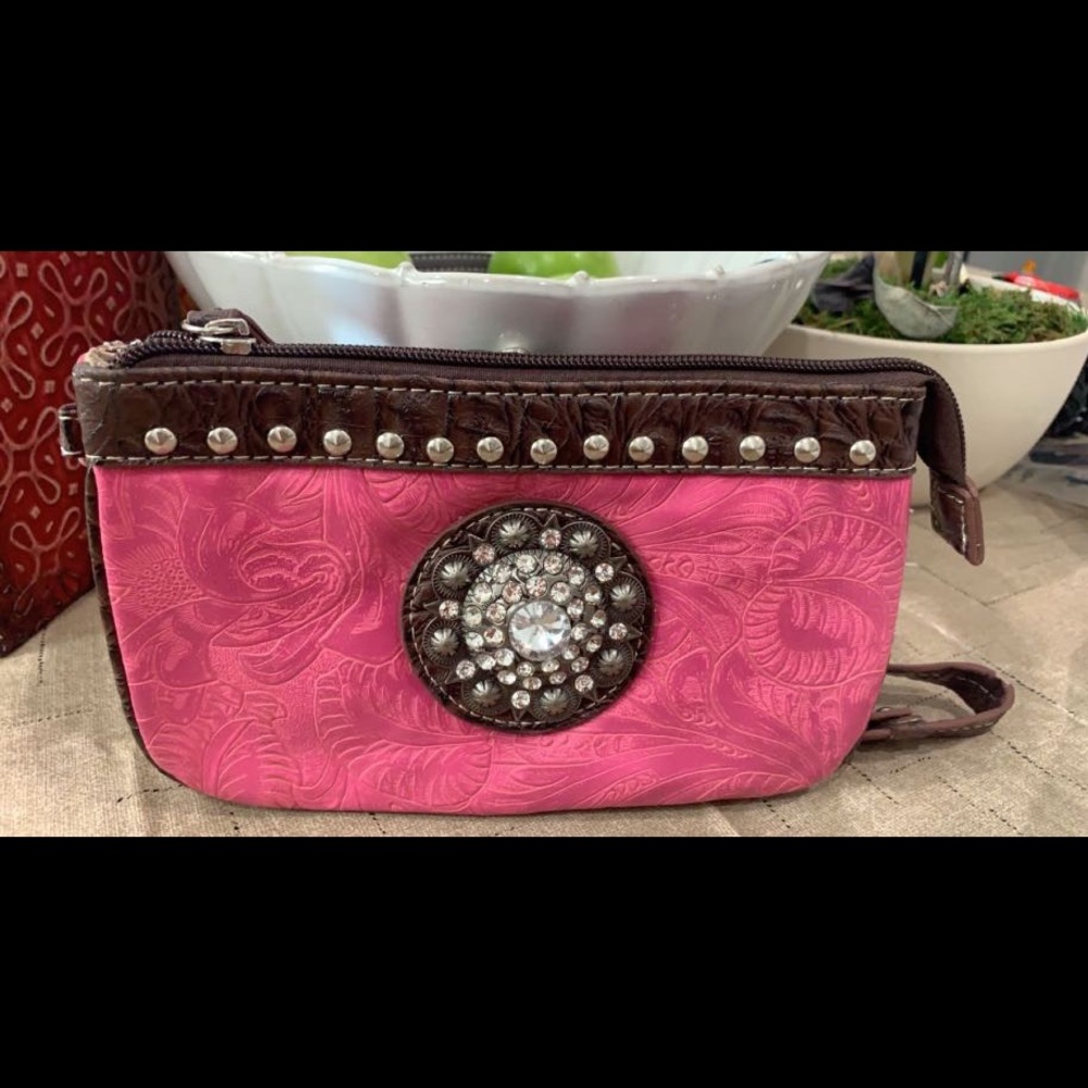 Pink rhinestone western wallet